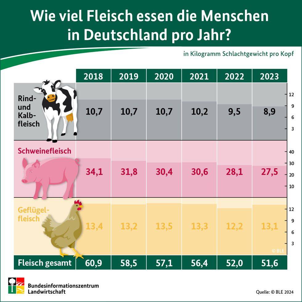 Fleischkonsum Deutschland 2023